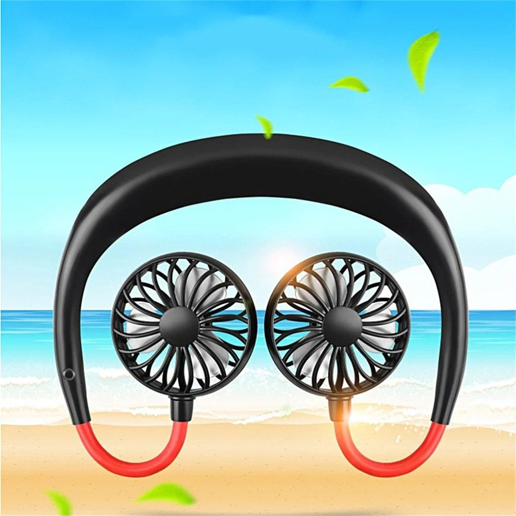 Portable USB charging fan with hanging neck design in various colors