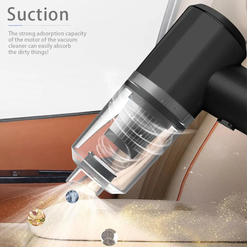 Compact wireless car vacuum cleaner with 6000PA suction measuring 16.5cm for cleaning tight spaces