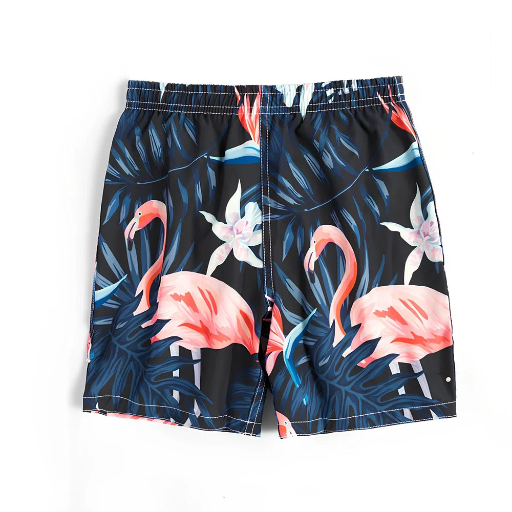 Children's quick-dry swimming trunks with cactus pattern, elastic waistband, boxer-style design