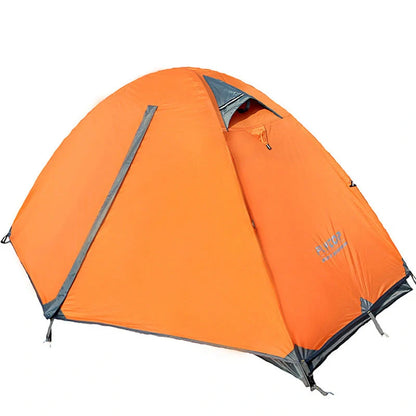Double layer rainproof camping tent in green, orange, and blue colors for high altitude adventures