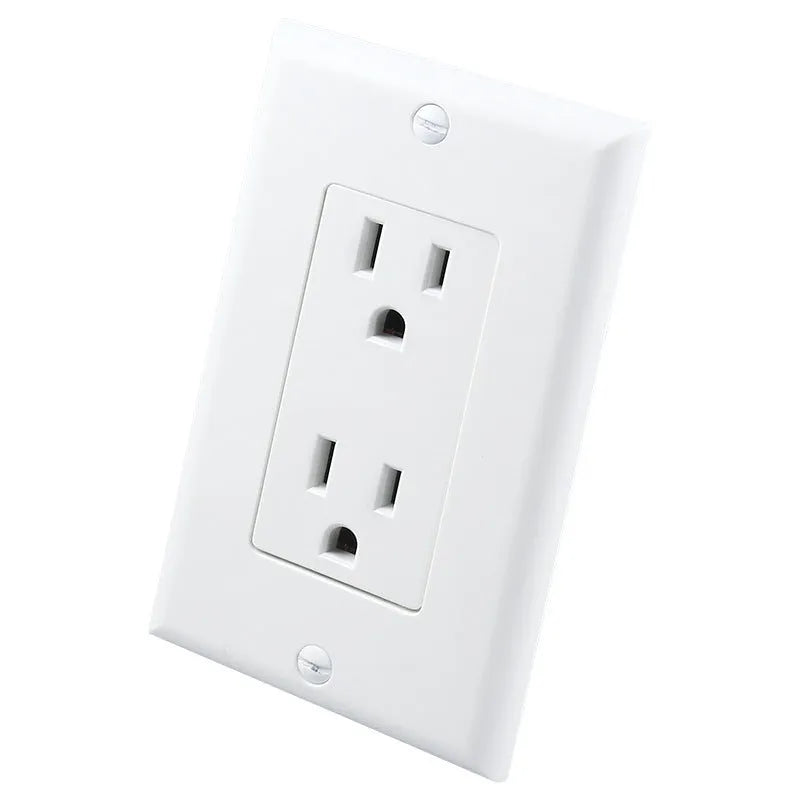 White socket induction LED night light plugged into UK wall socket with automatic sensor