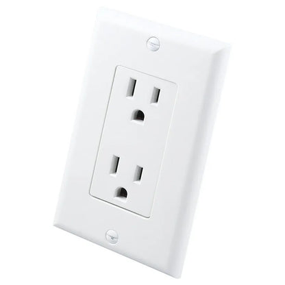 White socket induction LED night light plugged into UK wall socket with automatic sensor