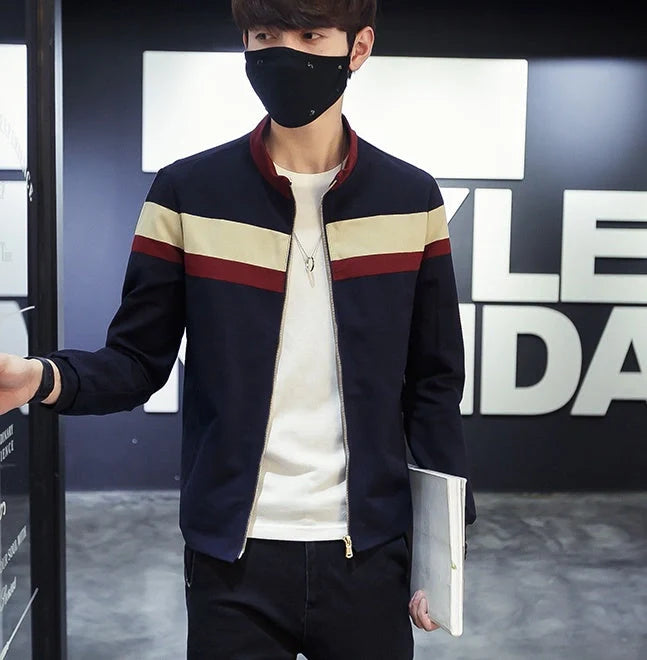 Men's Korean Style Single-Breasted Casual Jacket in green and blue