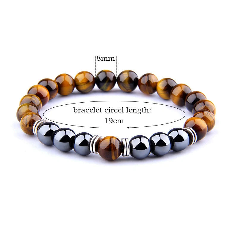 Stylish Yellow Tiger Eye Elastic Bracelet with Alloy Separators for Men and Women