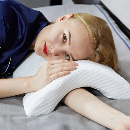 Tunnel-shaped memory foam pillow with plastic bracket for preventing limb numbness during office naps
