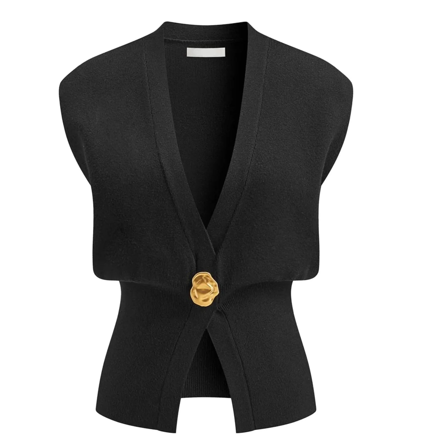 Women's loose fit V-neck button cardigan sweater in knitted polyester fabric.