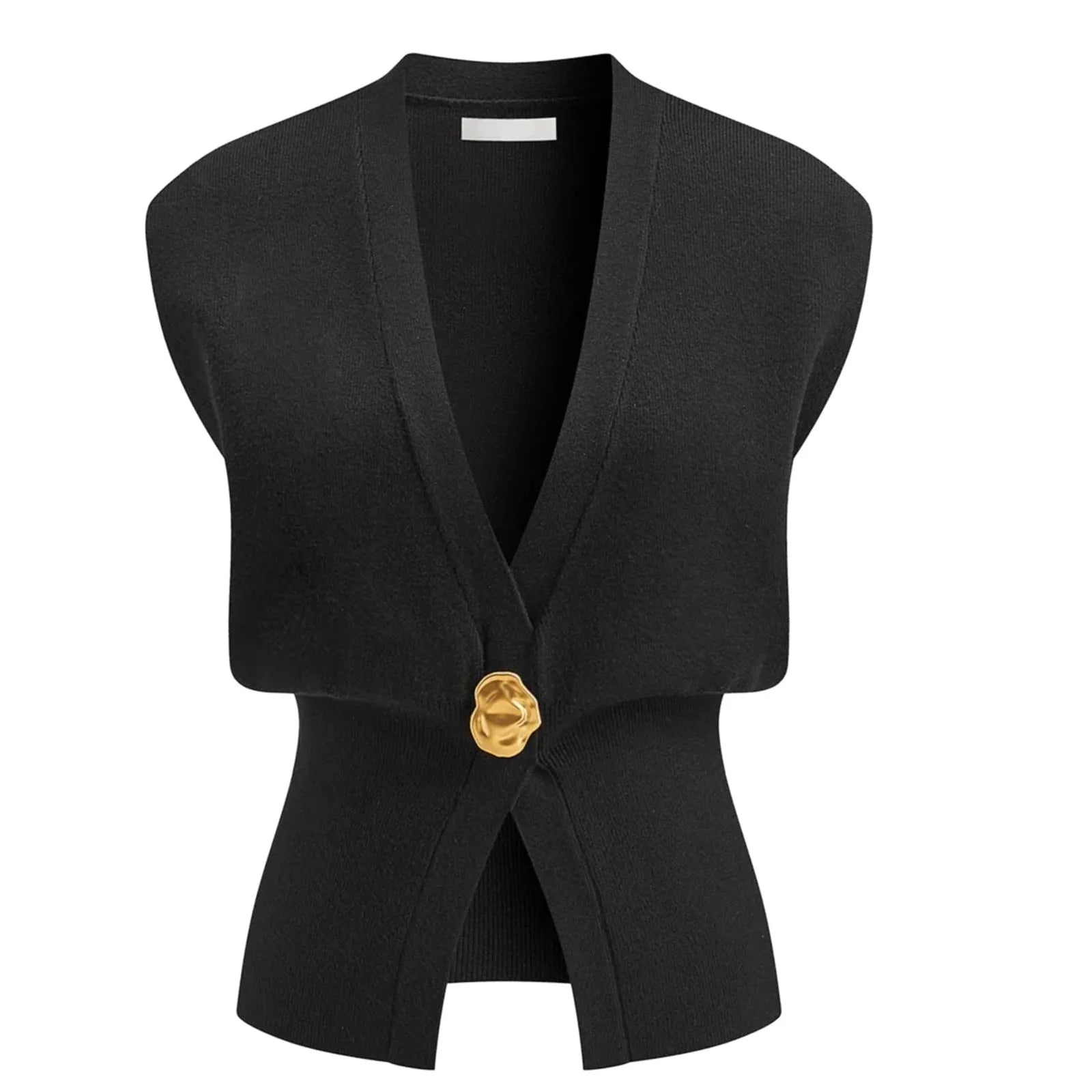 Women's loose fit V-neck button cardigan sweater in knitted polyester fabric.