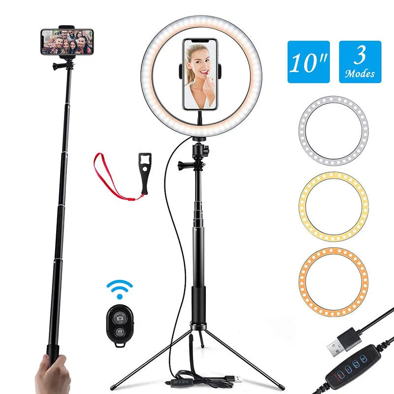 Black aluminium selfie stick tripod with telescopic sections extended