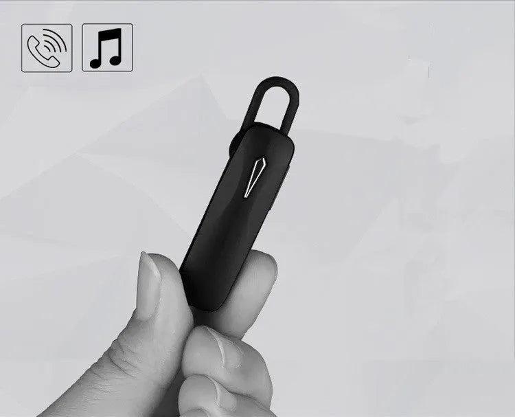 M163 black and white car Bluetooth stereo headset with control buttons for calls and music.