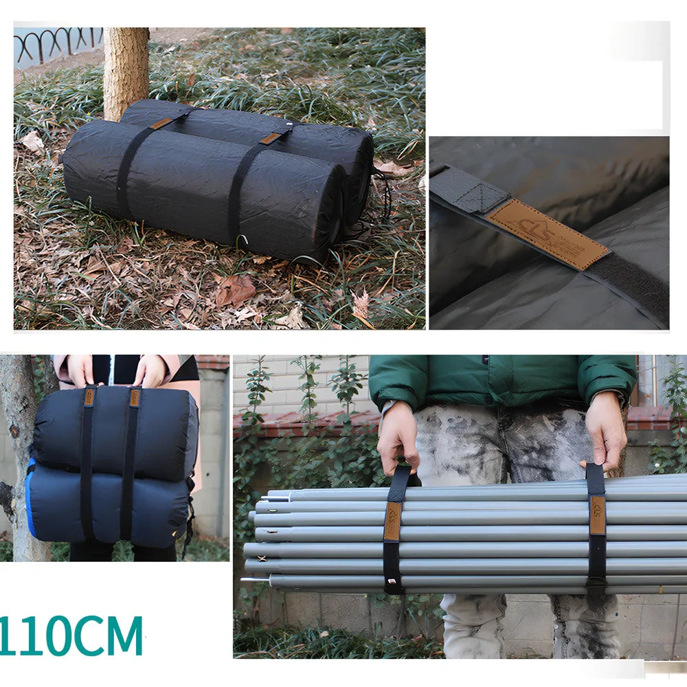 Brown camping binding straps with adjustable buckle, 110cm length for securing outdoor equipment