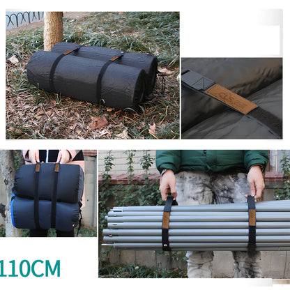 Brown camping binding straps with adjustable buckle, 110cm length for securing outdoor equipment