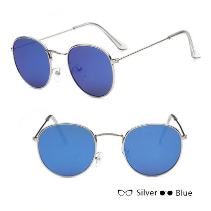 Stylish women's retro sunglasses with round frame and metal finish