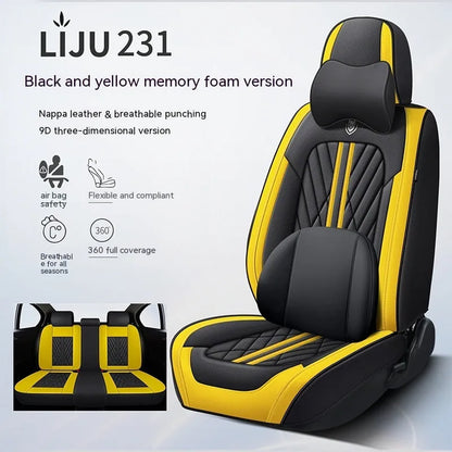 Five-seat leather car cushion set in multiple colour options with hemmed edges