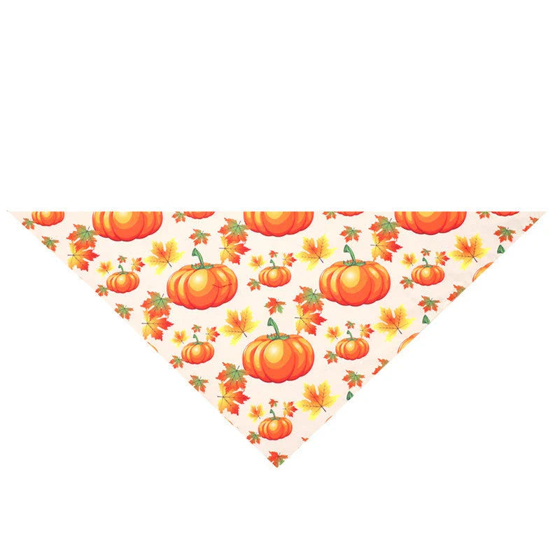 Cozy Thanksgiving-themed pet collar made of absorbent cloth material to catch drool and prevent messes during the holiday festivities.