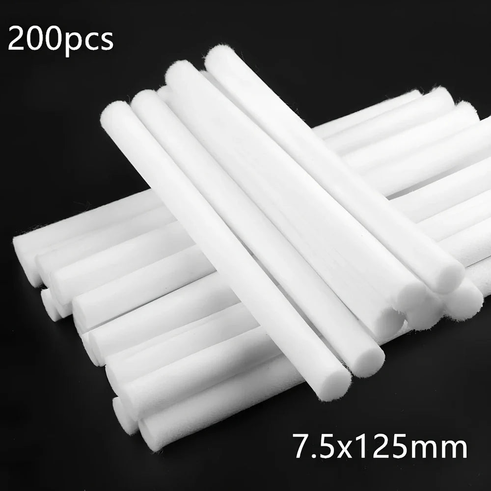 Pack of 7.5x125mm acetate fibre cotton swabs for humidifier wicks, trimmable length for stable fog output