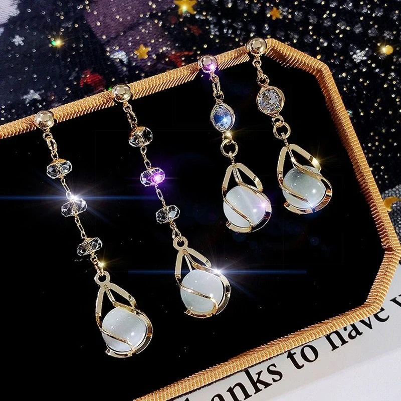 Crystal opal earrings with water drop design in various colors
