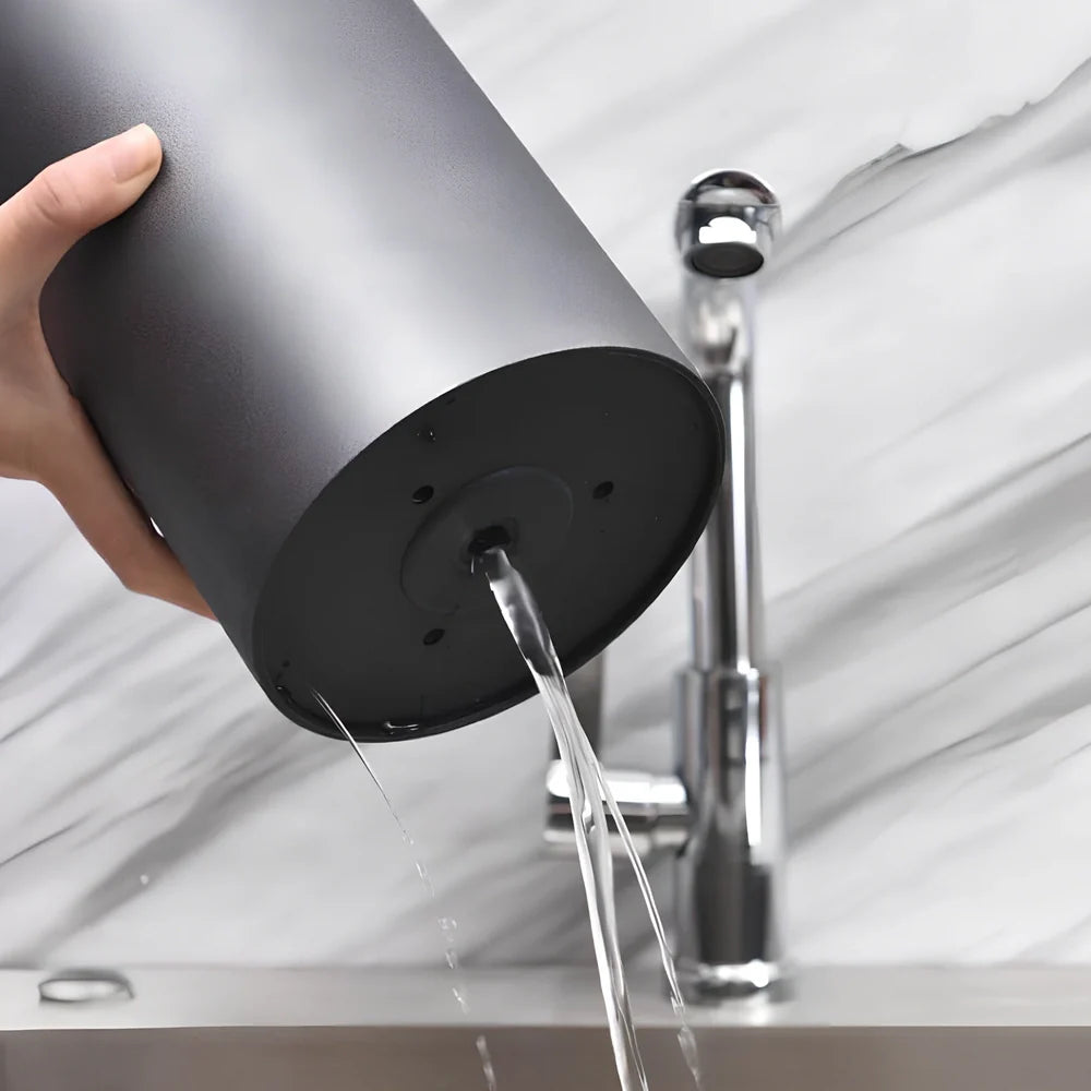 White wave pattern knife holder with integrated scissors hook storing multiple kitchen utensils