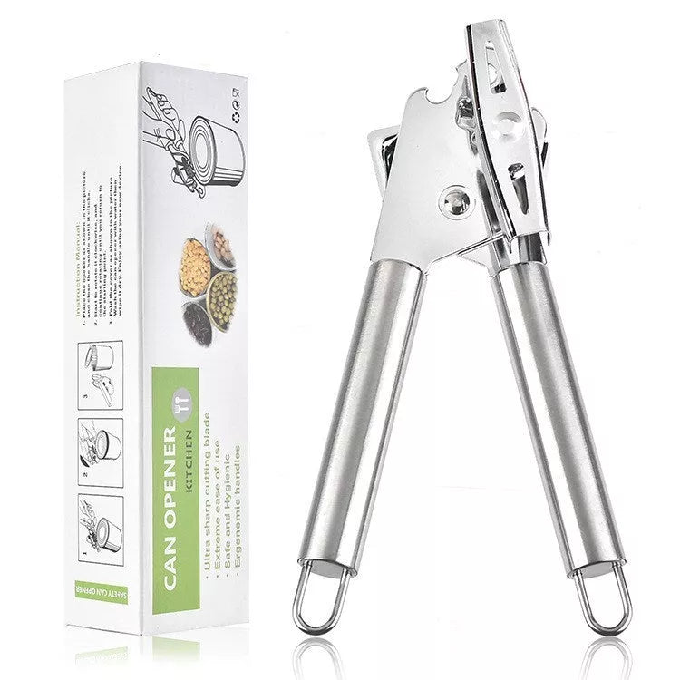 Stainless steel can opener with universal packaging options for durable and efficient can opening