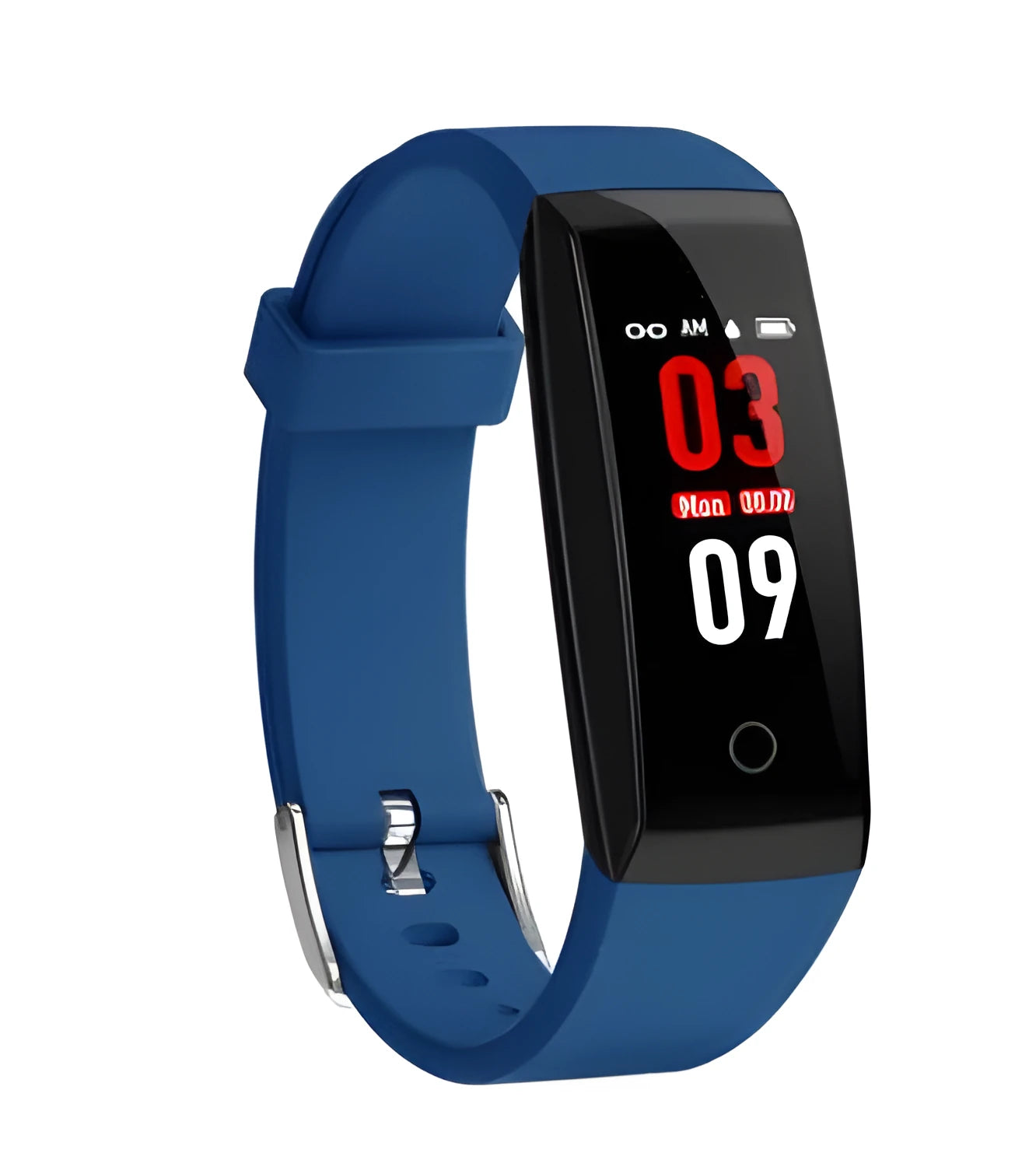 Smart bracelet with colour OLED screen showing fitness data on wrist