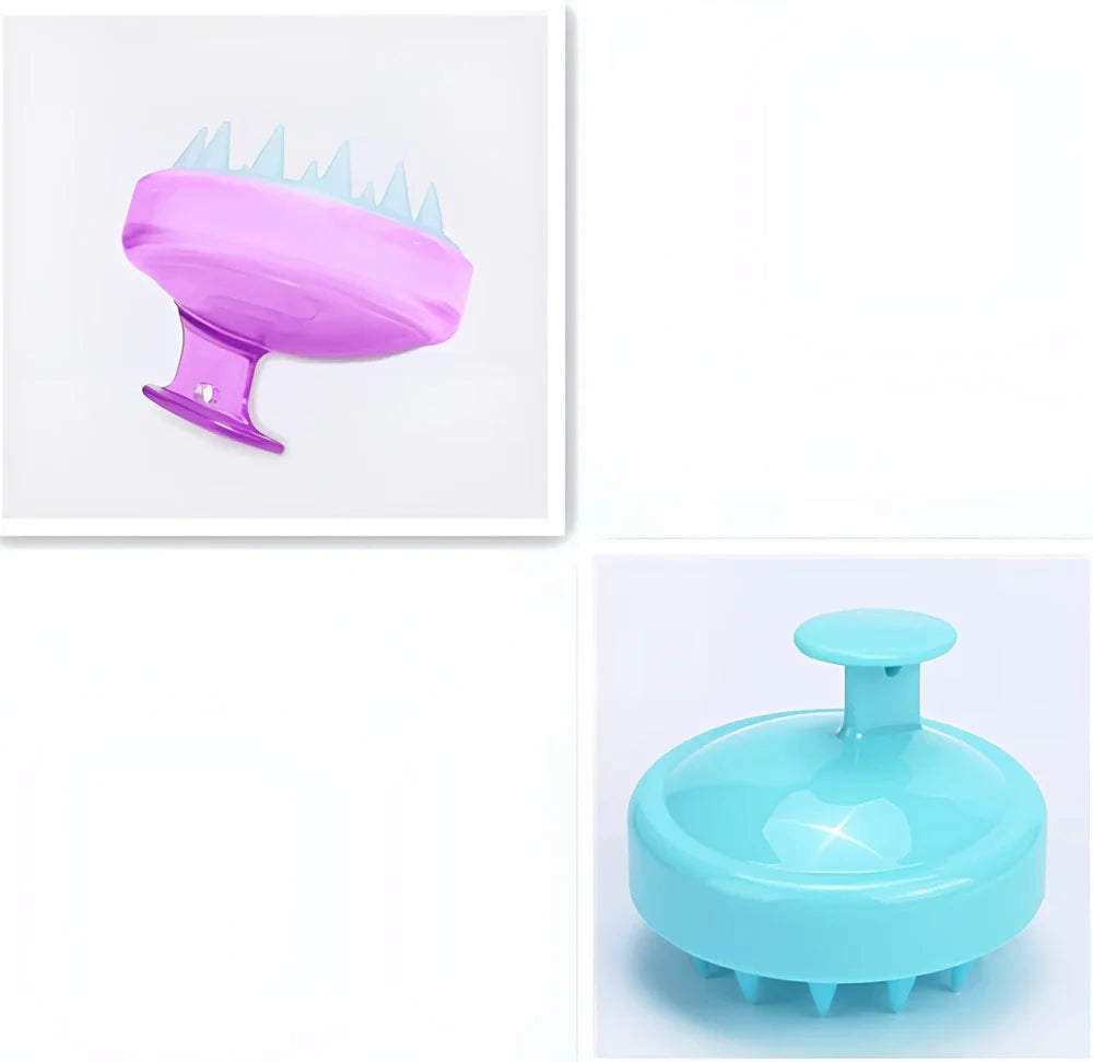 Black silicone shampoo brush with hook design measuring 8x8x7cm for scalp massage during hair washing