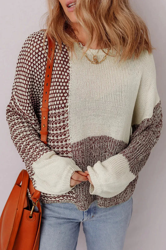 Dark khaki colour block loose sweater with drop shoulders and adjustable back tie detail
