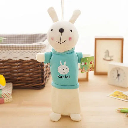Large soft plush rabbit pencil case in assorted colours for pen storage