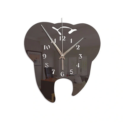 Rectangular acrylic tooth shape wall clock with mirror surface in modern Chinese design