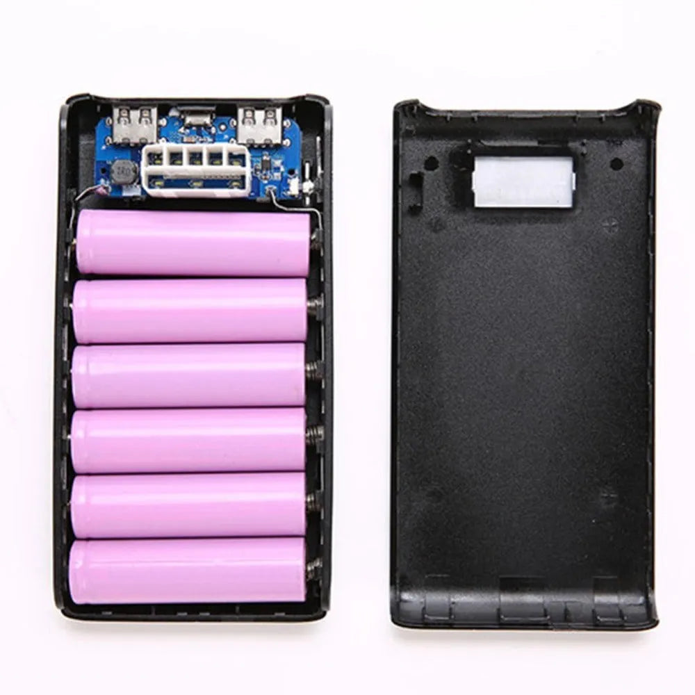 Black and white DIY 18650 battery power bank charging case kit for six cells