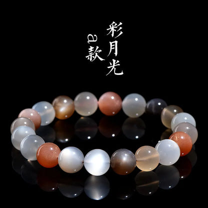 Natural moonstone bracelet with 8mm single circle beads, grinding treatment, unisex design for travel commemoration