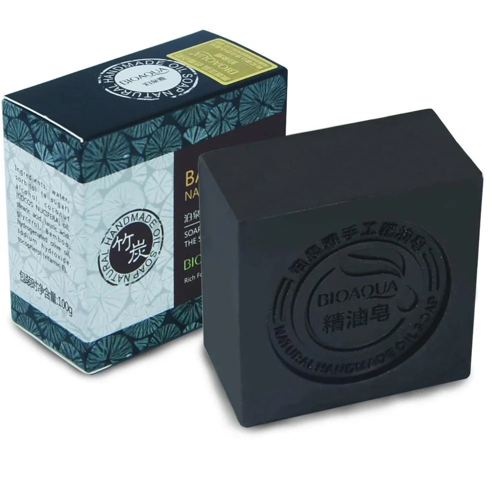 BIOAQUA 100g bamboo charcoal essential oil soap bar with natural ingredients for deep cleansing