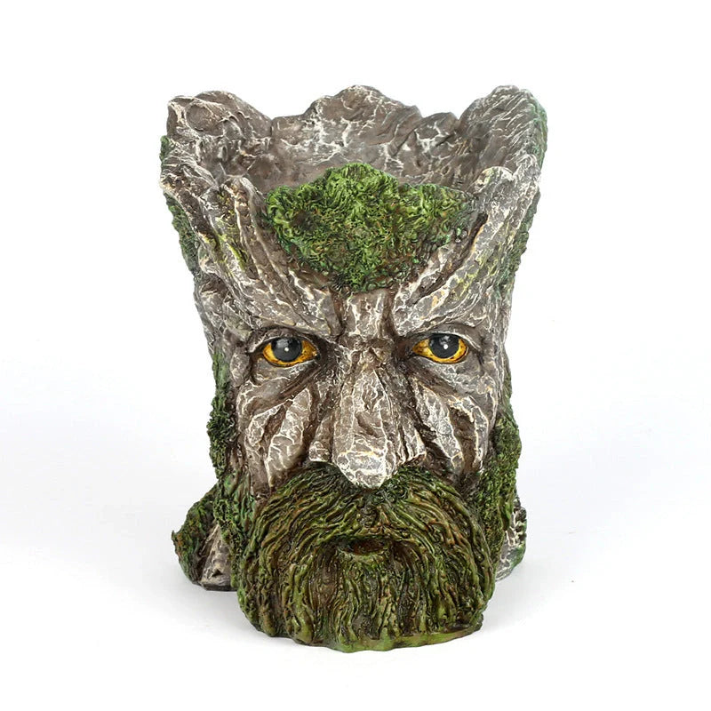 Strongwell Tree Head Old Man Flower Pot in green, resin planter for home decor