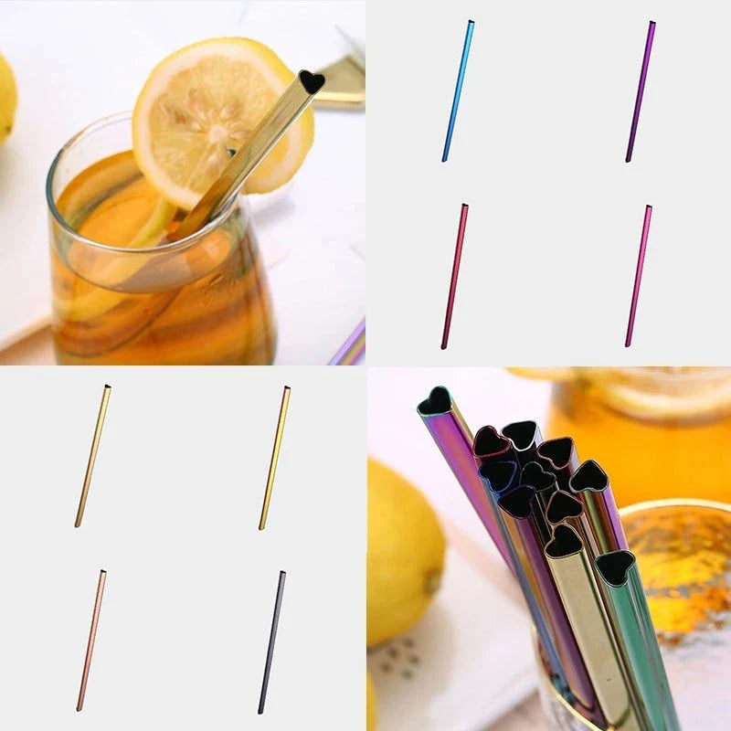 Premium heart-shaped reusable metal drinking straws for bubble tea and other beverages