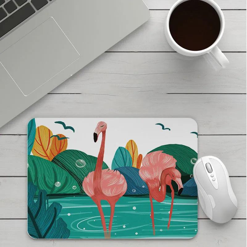 Customisable thick cartoon mouse pad with non-slip base, showing sample patterns like strawberry, cat, and whale designs.