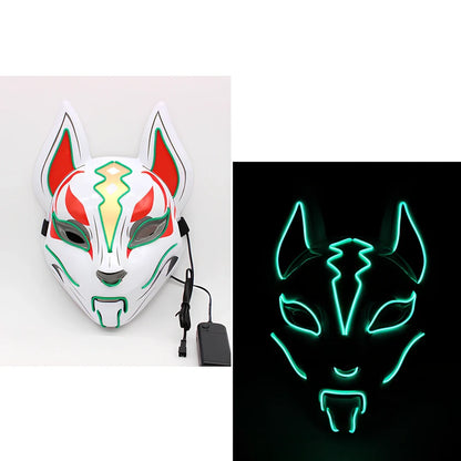 Glowing blue cat face mask with LED illumination measuring 28cm by 18cm for cosplay and Halloween events