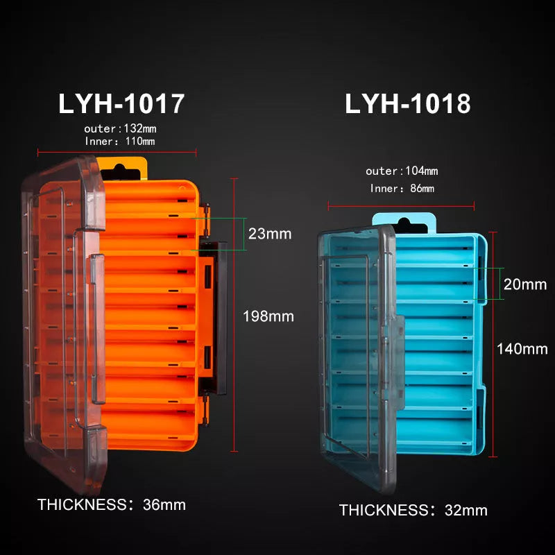 Double-layer bait storage box in vibrant orange or sky blue with Y groove and drain hole