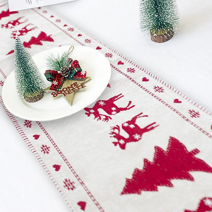 Christmas Elk Snowman Table Runner with festive design for holiday decor