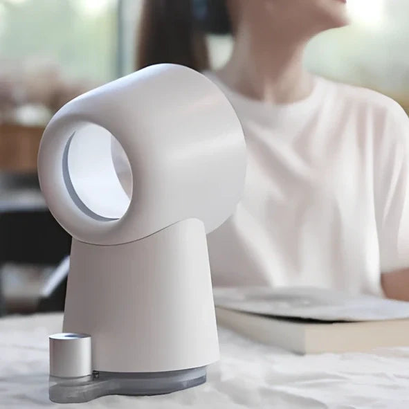 White desktop bladeless fan with humidification function, USB powered office cooler