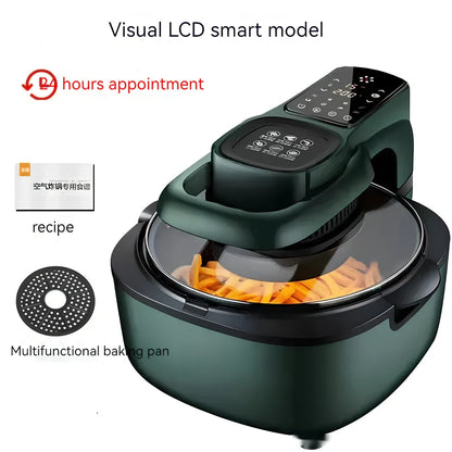 Green air fryer with touch controls measuring 335x325x295mm with 6-litre capacity