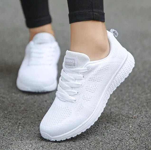 Women's mesh sports sneakers with low wedge heel in multiple colors