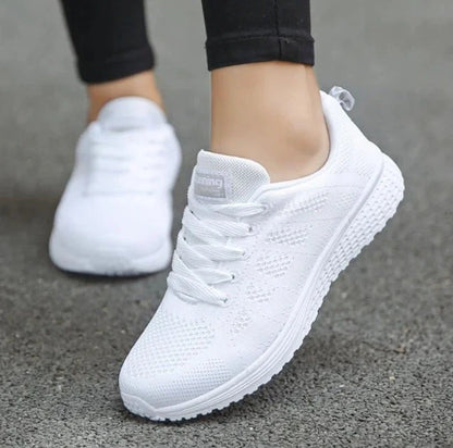 Women's mesh sports sneakers with low wedge heel in multiple colors