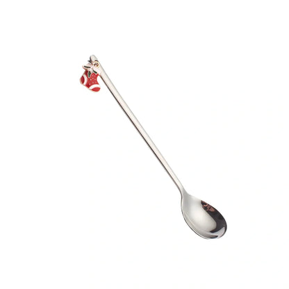 Christmas serving spoon in stainless steel with silver finish measuring 135mm length