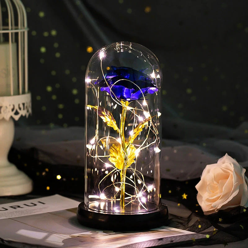 Enchanted Forever Rose in Glass LED Light Christmas Decoration with wooden base