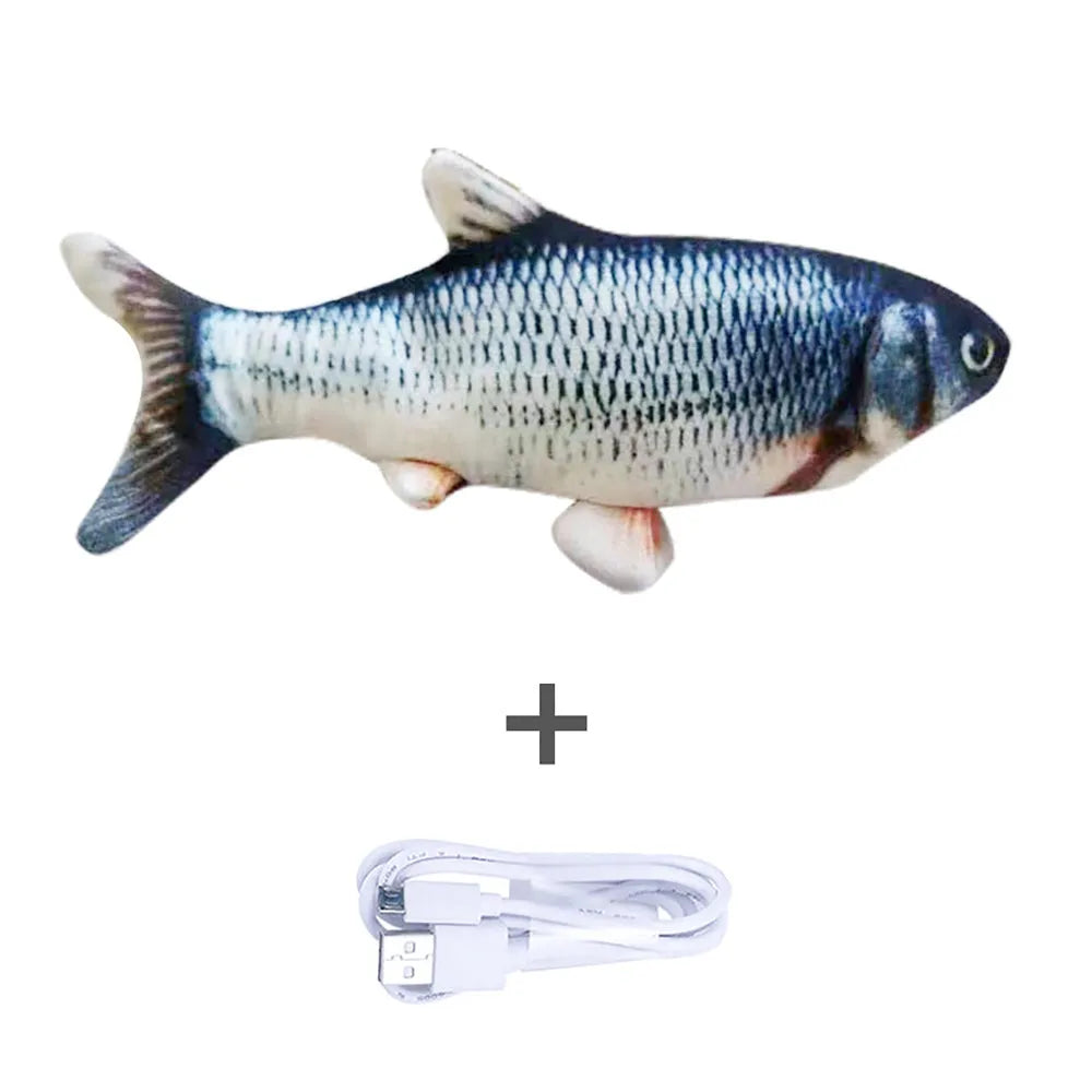 Electronic jumping fish cat toy 30cm length USB rechargeable multicolour PP material