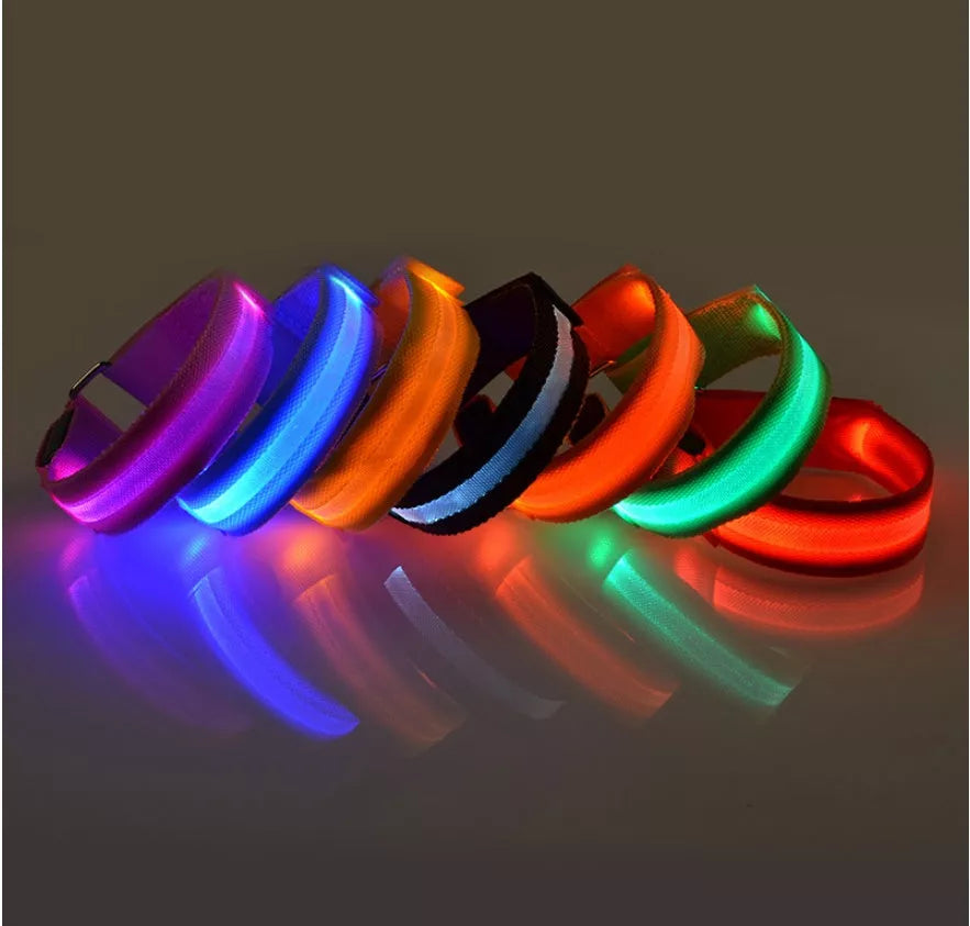 LED Illuminated Arm Band for night running safety with adjustable fit and multiple colors