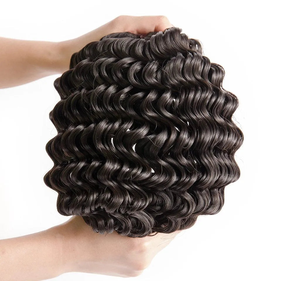 Real hair curly wig in medium long length, available in sizes from 8 to 28 inches.