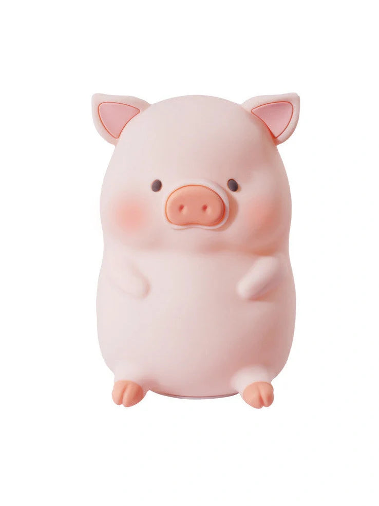 Pink silicone pig night light with USB charging cable, dimensions 180x145x130mm