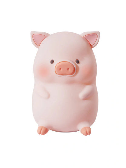 Pink silicone pig night light with USB charging cable, dimensions 180x145x130mm