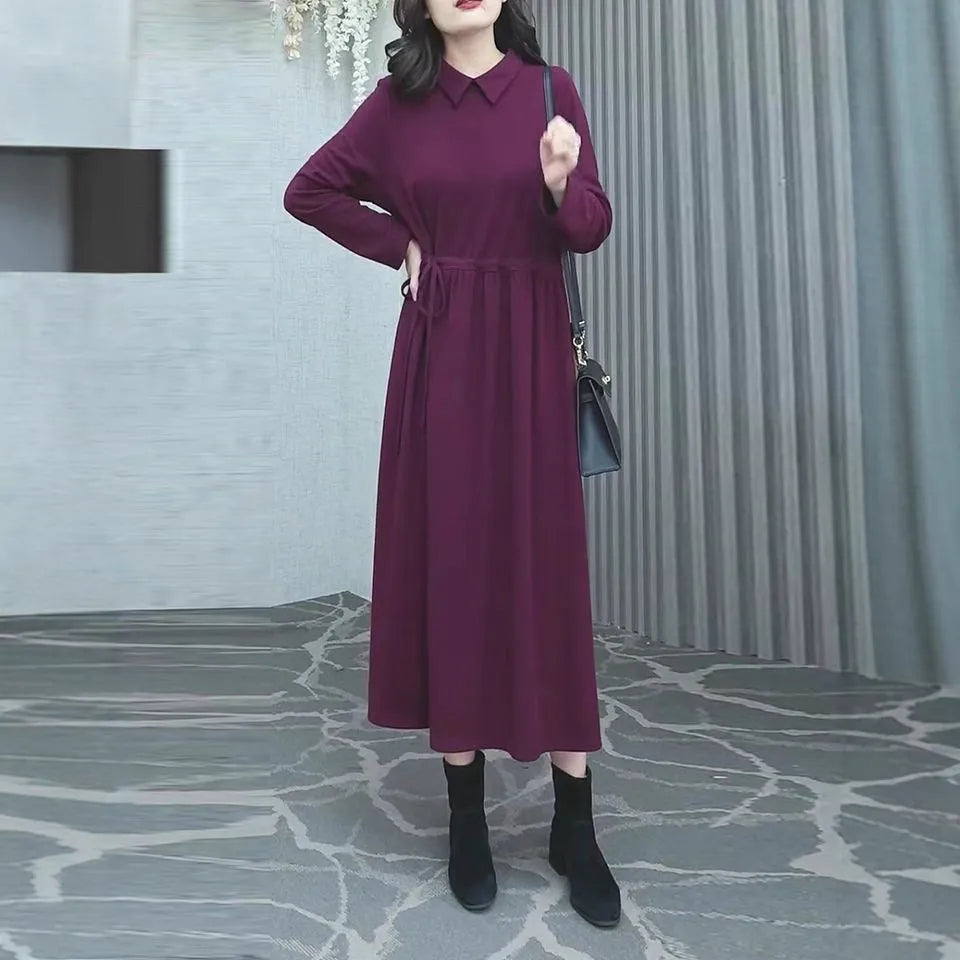 Purplish red long skirt for women with extra-long sleeves and urban style, available in sizes S to 3XL
