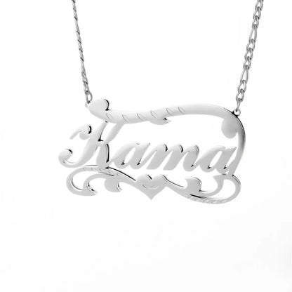 Custom name necklace with double-layer wave heart pendant in gold or silver stainless steel