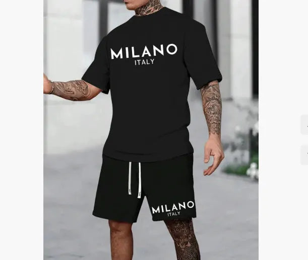 Polyester short sleeve suit set showing coordinated top and shorts in available colours